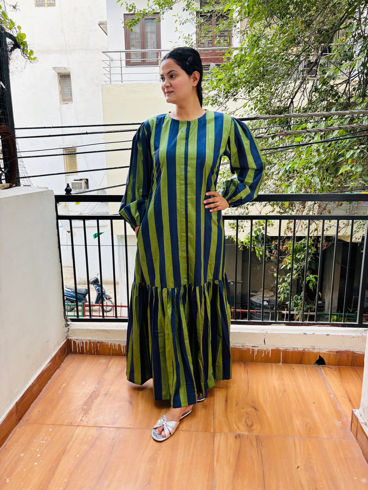 GREEN STRIPES DRESS
