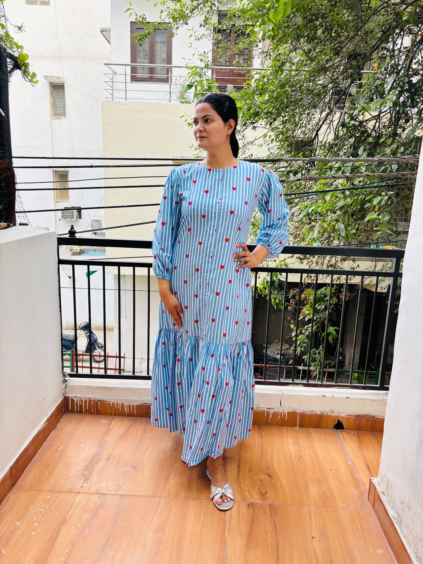 Heart blue stripe dress