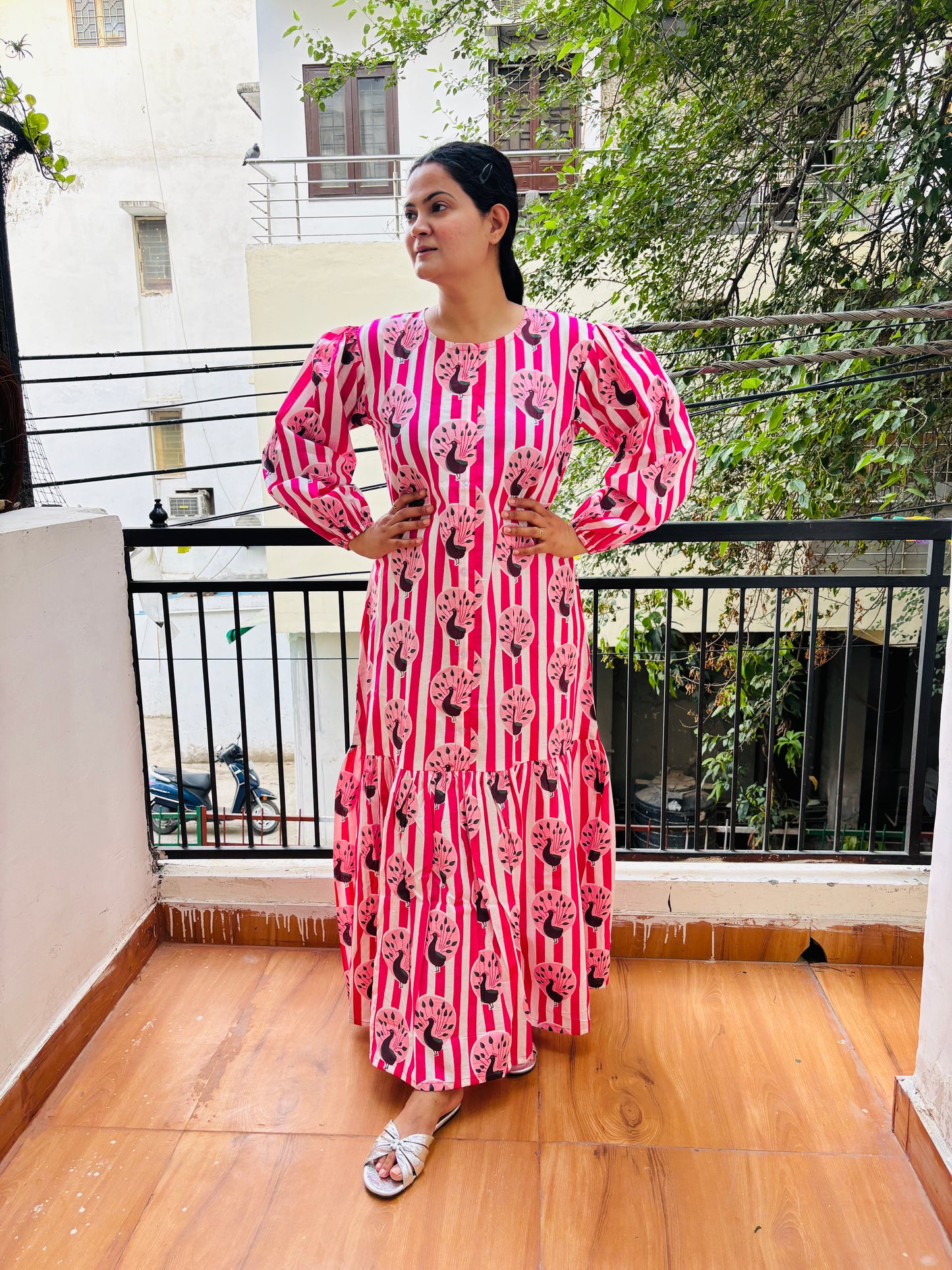 Peacock stripe pink dress