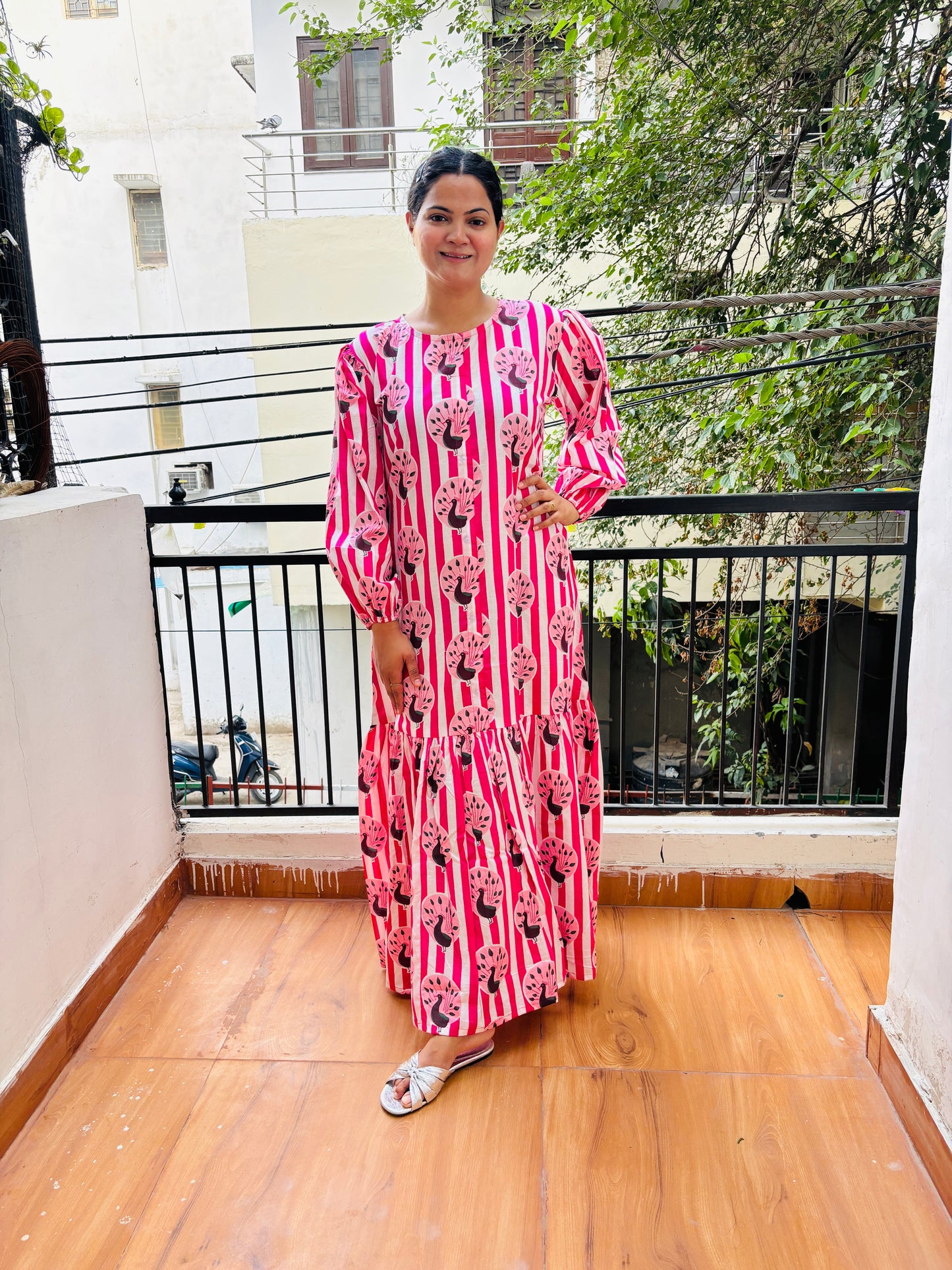 Peacock stripe pink dress