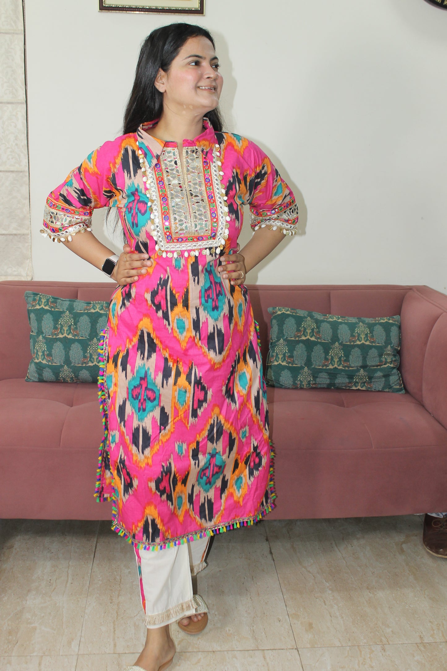 Mirror Kurti pants pink