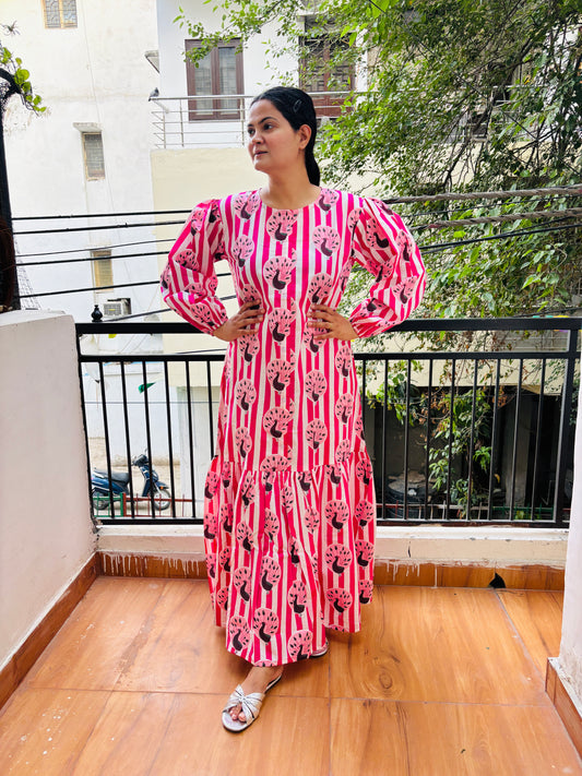 Peacock stripe pink dress
