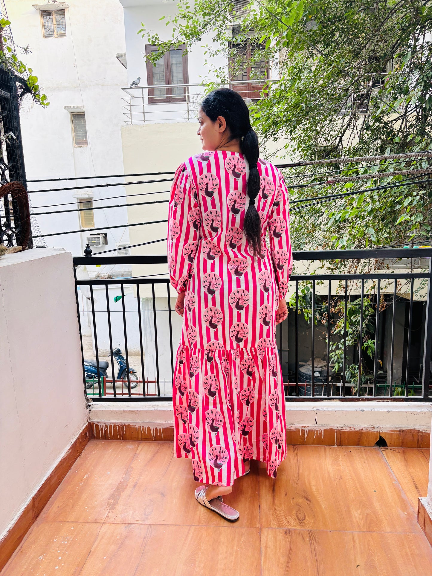 Peacock stripe pink dress