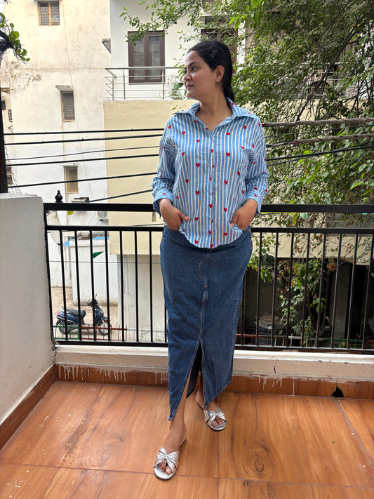 HEART BLUE STRIPE SHIRT